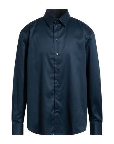 Emporio Armani Man Shirt Navy Size 17 ½ Cotton, Elastolefin In Blue