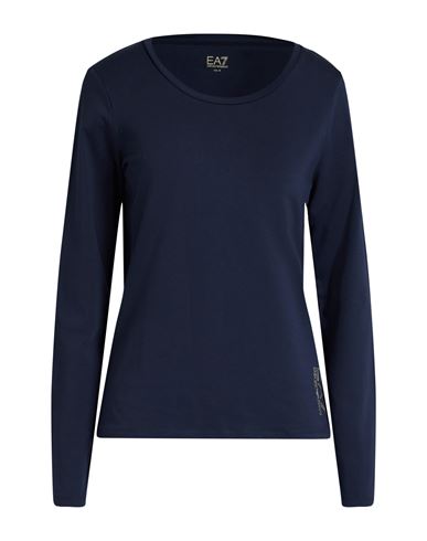 Ea7 Woman T-shirt Navy Size Xxl Cotton, Elastane In Blue