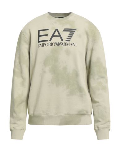 Ea7 Man Sweatshirt Sage Green Size Xl Cotton, Elastane In Green