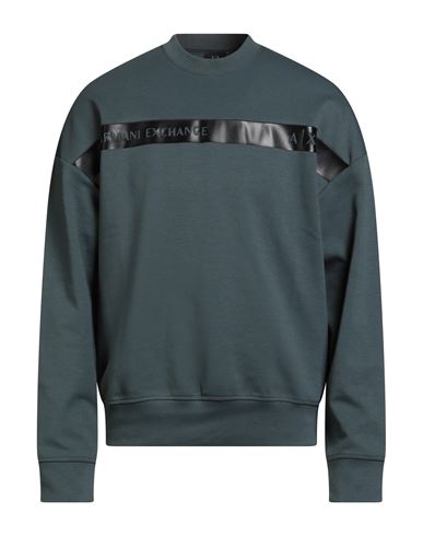 Armani Exchange Man Sweatshirt Slate Blue Size L Cotton, Polyester, Elastane In Blue
