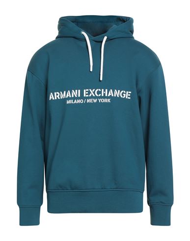 Armani Exchange Man Sweatshirt Deep Teal Size L Cotton, Elastane In Blue