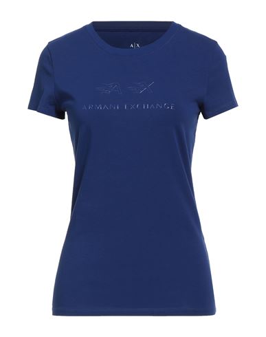 Armani Exchange Woman T-shirt Blue Size L Cotton, Elastane In Blue