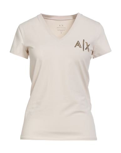 Armani Exchange Woman T-shirt Cream Size M Cotton, Elastane In Neutral