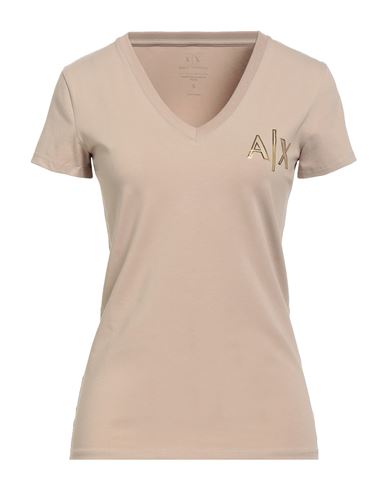 Armani Exchange Woman T-shirt Beige Size L Cotton, Elastane In Brown