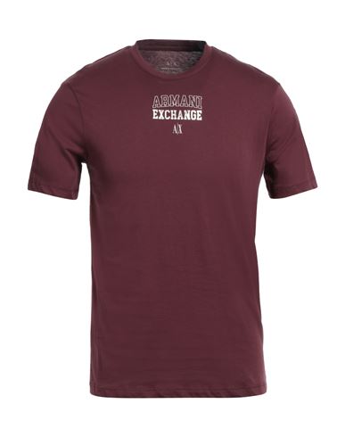 Armani Exchange Man T-shirt Burgundy Size S Cotton, Organic Cotton In Red