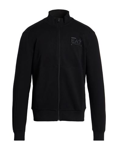 Ea7 Man Sweatshirt Black Size 3xl Cotton, Polyester, Elastane In Black
