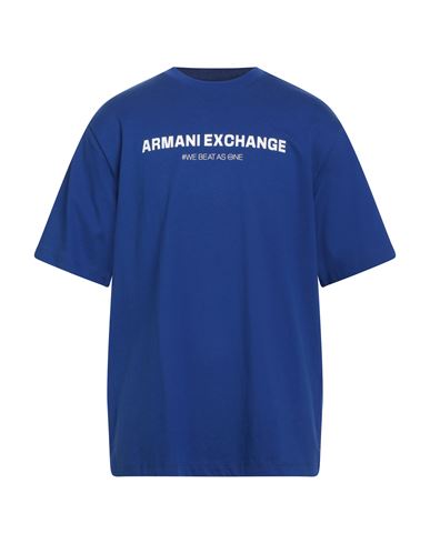 Armani Exchange Man T-shirt Bright Blue Size L Cotton In Blue