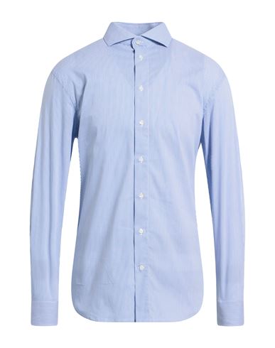 Emporio Armani Man Shirt Blue Size 17 Cotton, Polyamide, Elastane In Blue