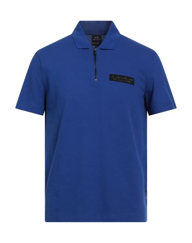 Armani Exchange Man Polo Shirt Blue Size M Cotton, Elastane In Blue