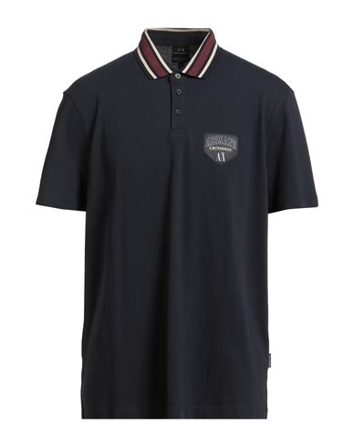 Armani Exchange Man Polo Shirt Midnight Blue Size L Cotton, Elastane In Blue