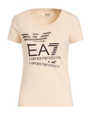 Ea7 Woman T-shirt Beige Size M Cotton, Elastane In Neutral