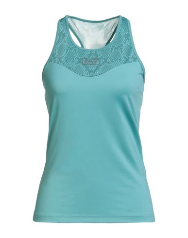 Ea7 Woman Tank Top Turquoise Size Xl Recycled Polyester, Elastane, Polyamide In Blue