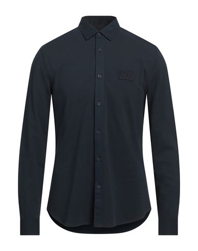 Armani Exchange Man Shirt Midnight Blue Size S Cotton, Elastane In Blue
