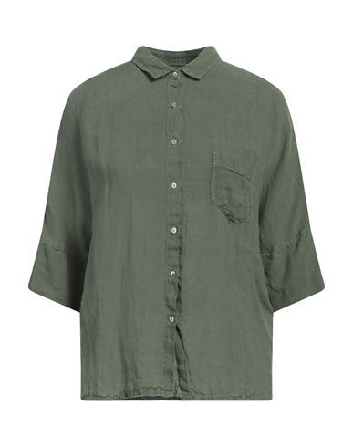 120% Lino Woman Shirt Military Green Size 12 Linen In Green
