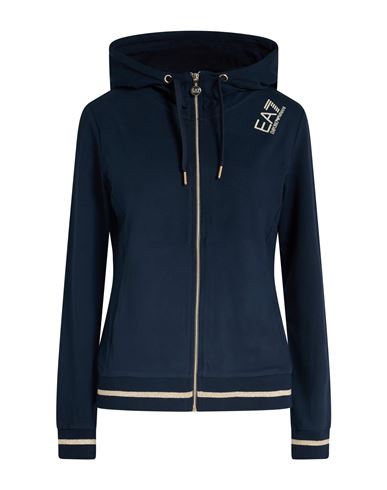 Ea7 Woman Sweatshirt Midnight Blue Size M Cotton, Elastane, Polyester, Metallic Fiber