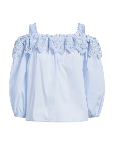 Liu •jo Woman Top Sky Blue Size 10 Cotton, Polyamide, Elastane, Polyester In Blue