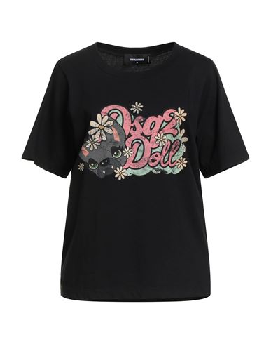 Dsquared2 Woman T-shirt Black Size L Cotton, Elastane In Black