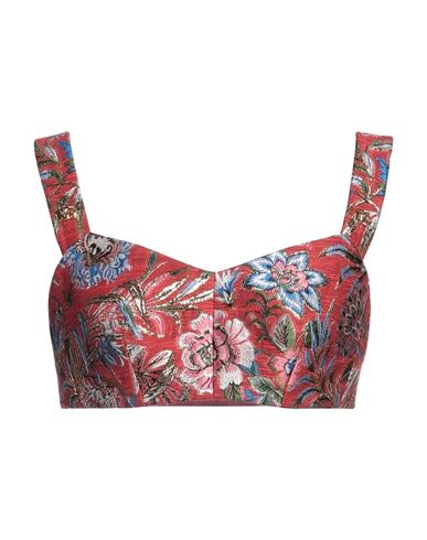 Dolce & Gabbana Red Floral Brocade Cropped Bustier Corset Top In Red
