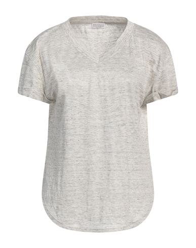 Brunello Cucinelli Woman T-shirt Light Grey Size 3xl Linen, Silk, Acetate, Ecobrass In Grey