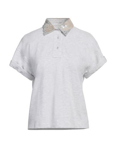 Brunello Cucinelli Women Cotton Jersey Polo Shirt With Dazzling Knit Collar In Grey