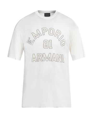 Emporio Armani Man T-shirt White Size M Lyocell, Cotton In White
