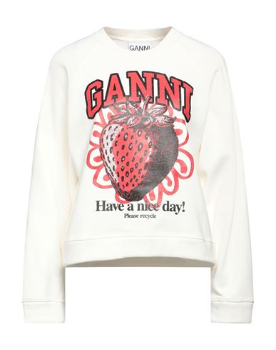 Ganni Woman Sweatshirt Off White Size Xs Organic Cotton In Off White