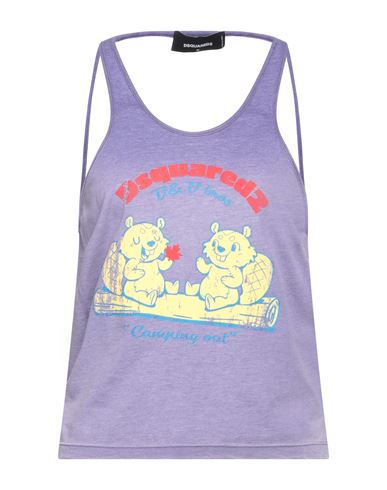 Dsquared2 Printed Cotton Blend Open Back Tank Top In Purple