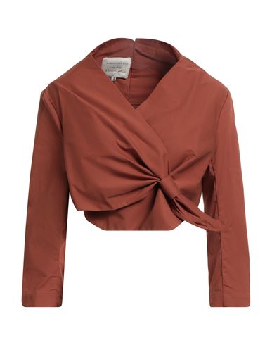 Alessia Santi Woman Top Brown Size 8 Cotton, Polyamide, Elastane