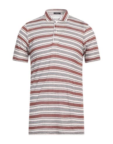 BARBATI BARBATI MAN POLO SHIRT BROWN SIZE XXL LINEN, VISCOSE 