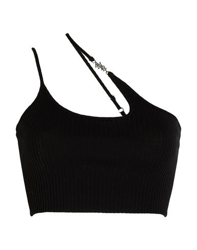 Amiri Asymmetric Knit Cropped Top In Black