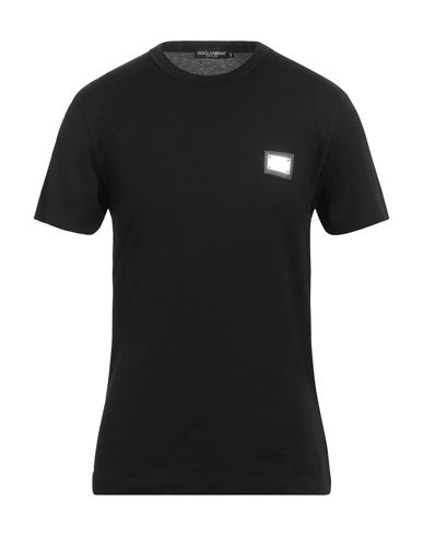 Dolce & Gabbana Cotton T-shirt With Metal Plaque Featuring Front Logo In Black