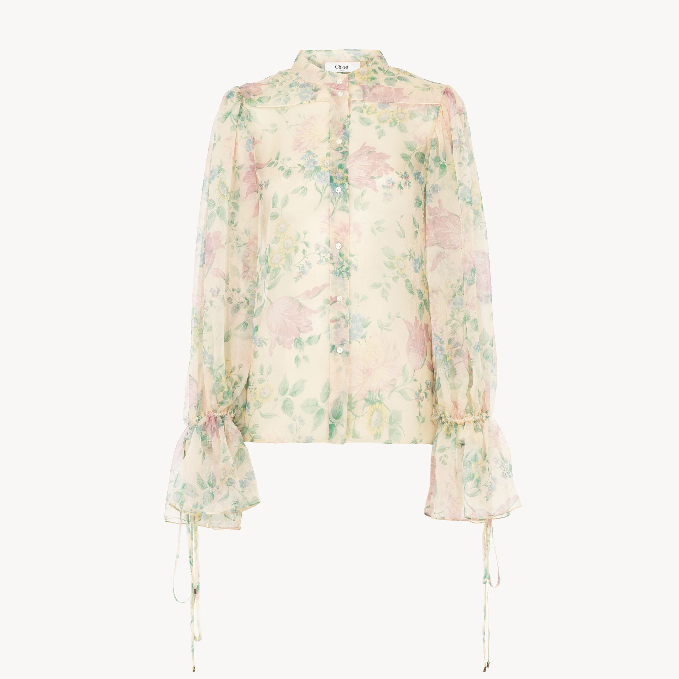 Chloé Blouse Manches Bouffantes En Mousseline De Soie Femme Beige Taille 40 100% Soie, Pinctada Maxima, Fa In Beige