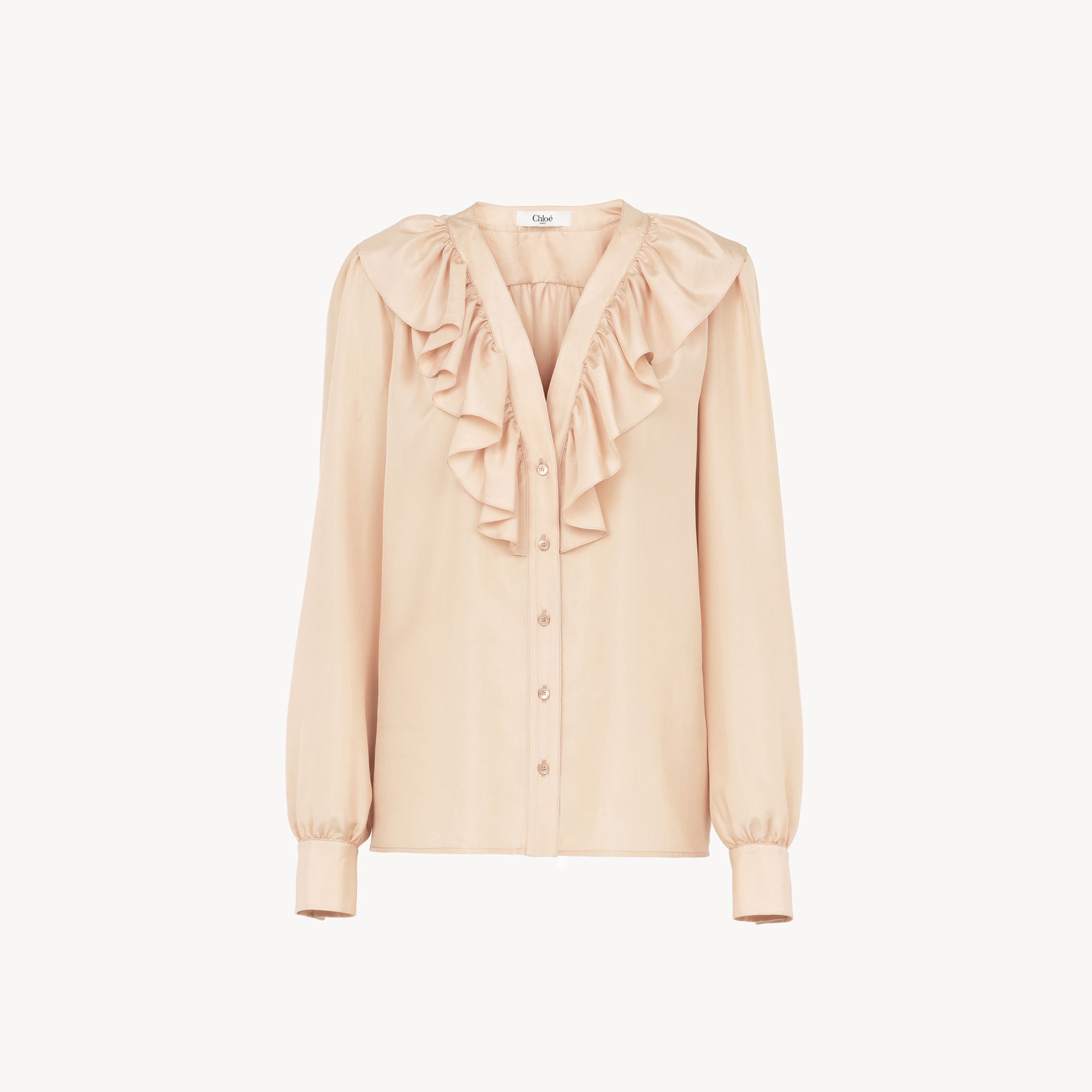 Shop Chloé Blouse Col V À Volants En Soie Habotai Femme Rose Taille 38 100% Soie, Pinctada Maxima, Farmed, Coo  In Pink