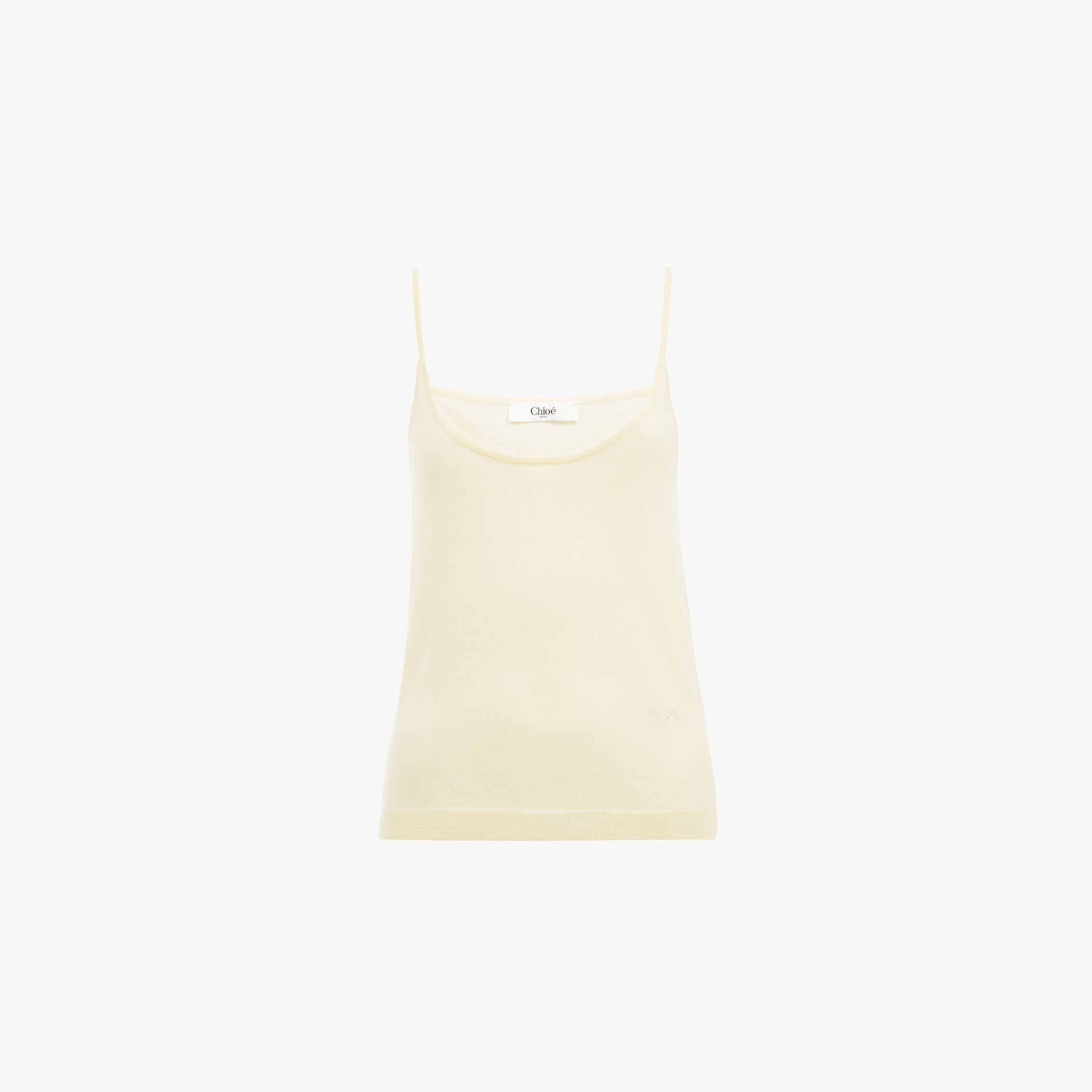 Chloé Débardeur À Fines Bretelles En Maille De Laine Extrafine Femme Laiton Doré Taille Xs 100% Laine In Golden Brass