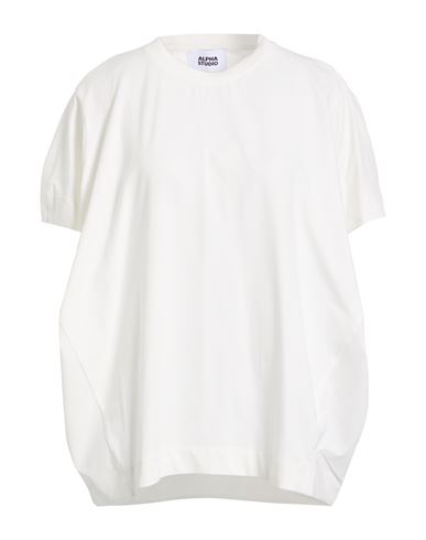Alpha Studio Woman T-shirt White Size 10 Cotton, Elastane In White