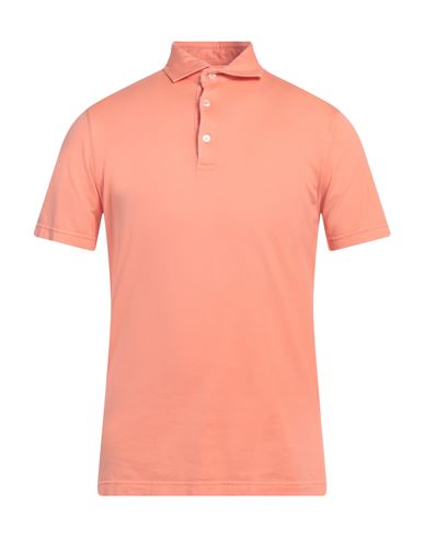 Fedeli Man Polo Shirt Mandarin Size 40 Organic Cotton In Salmon Pink
