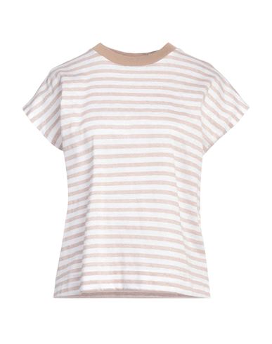 Shop Peserico Woman T-shirt Camel Size 6 Cotton, Linen In Beige