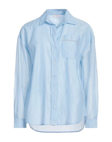 Shop Peserico Woman Shirt Sky Blue Size 6 Cotton, Silk