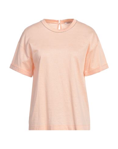Shop Peserico Woman T-shirt Apricot Size 12 Cotton, Linen In Orange