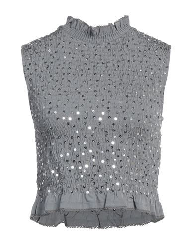 Sandro Yahir Sequin Smocked Sleeveless Crop Top In Grey