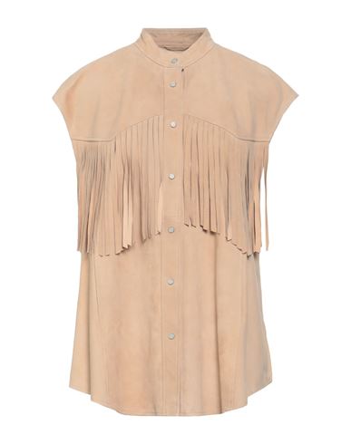 Dondup Woman Shirt Beige Size 6 Lambskin In Brown