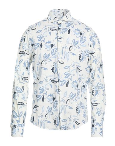 Portofiori Man Shirt Slate Blue Size 17 Linen, Cotton In Blue