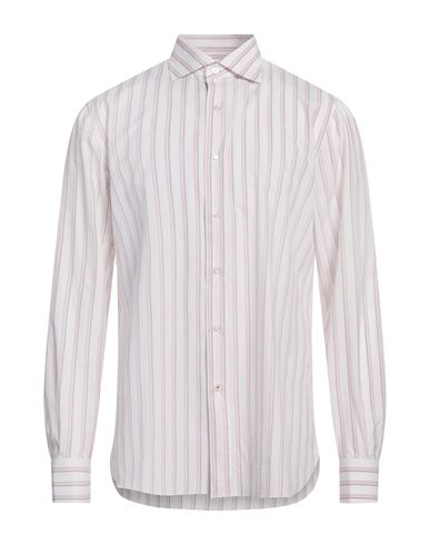 Isaia Man Shirt Burgundy Size 17 Cotton In White