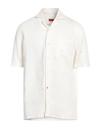 Isaia Man Shirt Off White Size 16 Linen In Off White