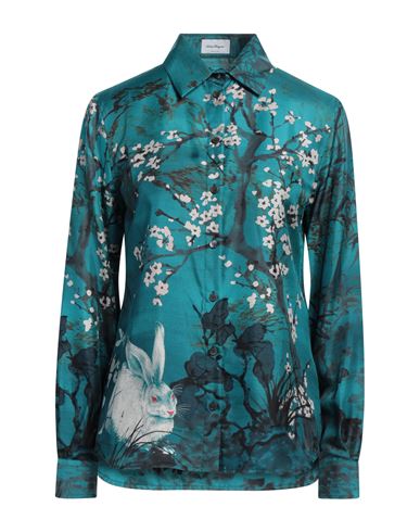 Ferragamo Woman Shirt Deep Teal Size 4 Silk In Green