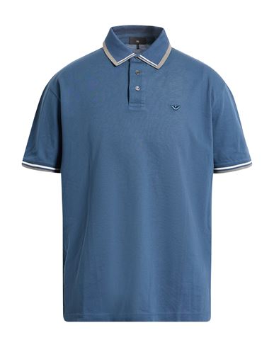 Emporio Armani Man Polo Shirt Slate Blue Size L Cotton In Blue