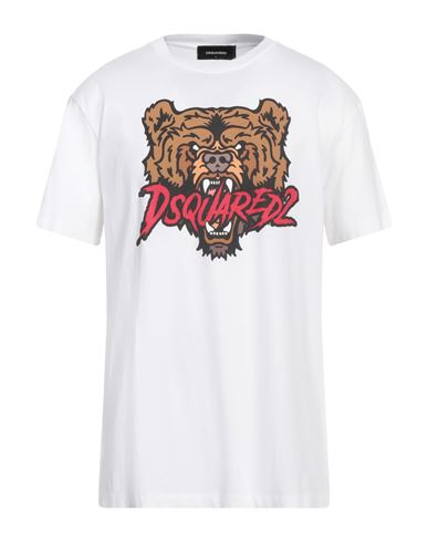 Dsquared2 Man T-shirt White Size L Cotton In Brown