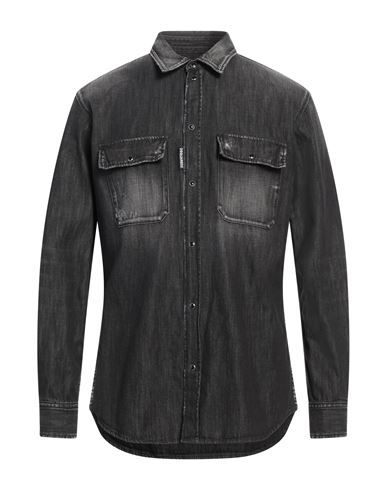 Dsquared2 Man Denim Shirt Black Size 40 Cotton In Black