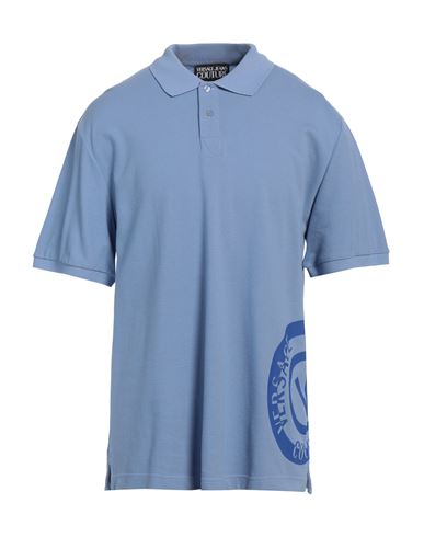 Shop Versace Jeans Couture Man Polo Shirt Light Blue Size L Cotton, Elastane