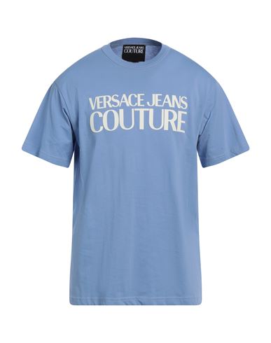Shop Versace Jeans Couture Man T-shirt Sky Blue Size L Cotton